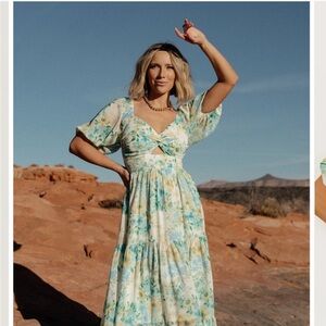 Baltic Born Floral Maxi Dress in Light Blue and Cream